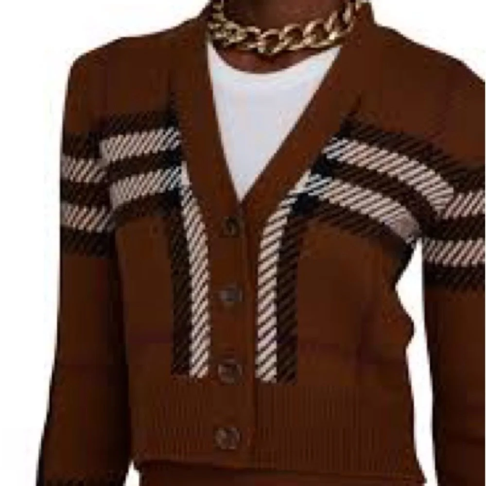 Burberry Tan Checkered Cardigan Women's - Picture 2 of 11